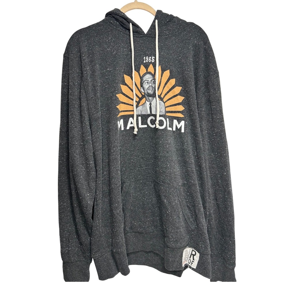 Roots of Fight Malcolm‎ X 1965 Hoodie Charcoal Grey Speckled Pullover XXL